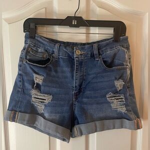 CURVY high wasted distressed Jean shorts! Medium wash size 12